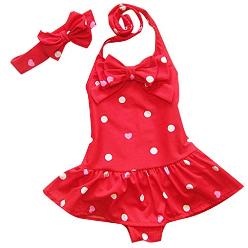 Bañador para niña Verano Niña Conjunto de Bikini Niñas Traje de Baño Niña Bikini Conjunto Flores Bañador de Dos Piezas para Niña Bebé de Vacaciones de Verano (Rojo,M)