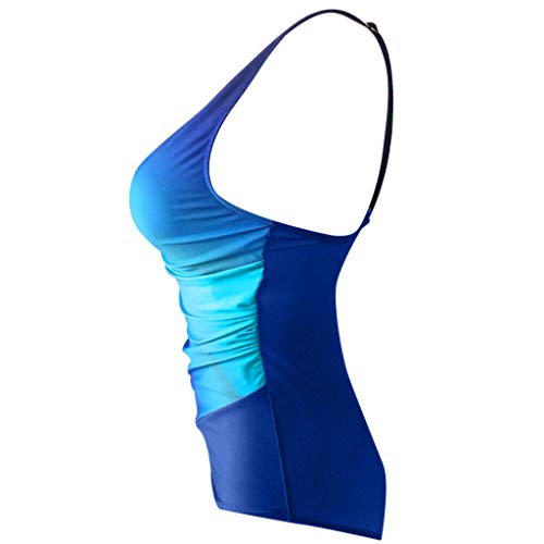 Bañadores con Relleno Vientre Plano Reductores para Mujer, Mujer Traje de una Pieza con Relleno Bañador Push up Ropa de Baño Cintura (XXL, Azul)