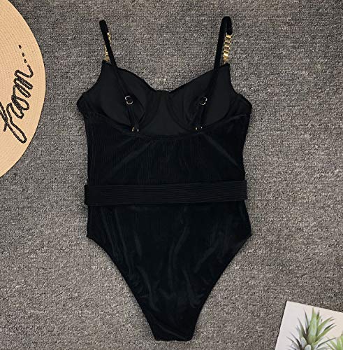 Bañadores Mujer Escote V Espalda Descubierta Natacion Trajes de Baño de Una Pieza Bikinis Tallas Grandes Trikini Chica en Bañador Moldeador Vientre Plano Push Up Surf Traje de Baños Mujeres Negro M