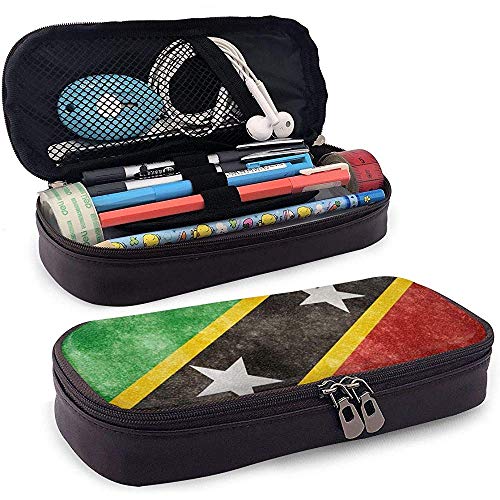 Bandera de San Cristóbal y Nieves Estuche de cuero de alta capacidad Estuche de lápices Estuche de lápices Organizador de libros Bolígrafo de maquillaje escolar Bolso de papelería para estudiantes