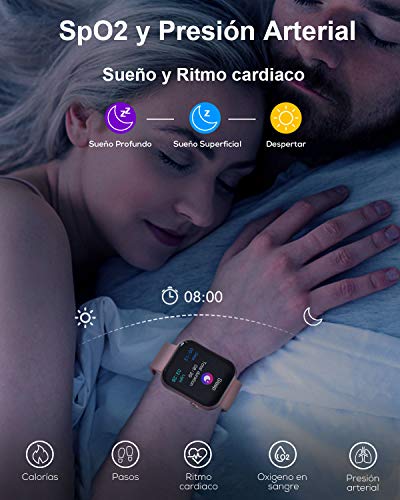 BANLVS Smartwatch, Reloj Inteligente Mujer Hombre con Correa Repuesta, Smartwatch Impermeable IP67 con Monitor de Sueño Contador de Caloría Pulsómetros Podómetro para Android iOS