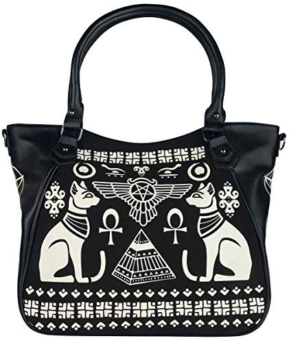 Banned Alternative Anubis Mujer Bolsa de Mano Negro-Blanco, algodón, Poliuretano,