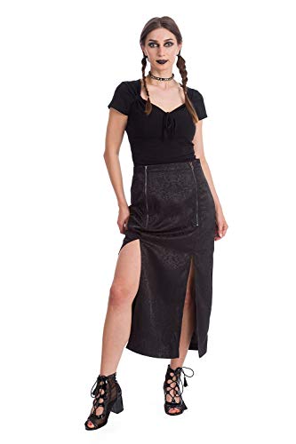 Banned Alternative Midi Slit Skirt Mujer Falda Larga Negro XXL, 97% poliéster, 3% elastán, Gehschlitz