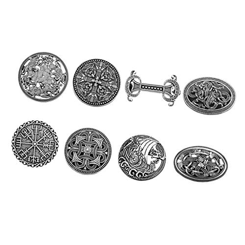 Baoblaze 8Pcs Celtic Viking Shield Broche Insignia Broche Nórdico Ropa Sujetadores-Capa Mantón Bufanda Pin Pin De Solapa, 8 Estilos Diferentes