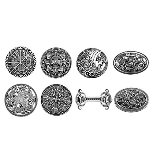 Baoblaze 8Pcs Celtic Viking Shield Broche Insignia Broche Nórdico Ropa Sujetadores-Capa Mantón Bufanda Pin Pin De Solapa, 8 Estilos Diferentes