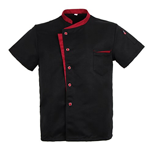 Baoblaze Camisa Mezclilla Unisex Chef Chaqueta Arrugas Resistente Confortable Mangas Cortas Camiseta Cocina Uniforme Emocionante - Negro XL, como se describe