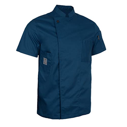 Baoblaze Chaqueta Unisex Mangas Cortas Chef Camarero Escudo Cocineros Ropa Uniforme - Azul, 2XL