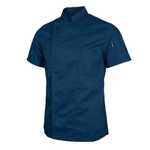 Baoblaze Chaqueta Unisex Mangas Cortas Chef Camarero Escudo Cocineros Ropa Uniforme - Azul, 2XL