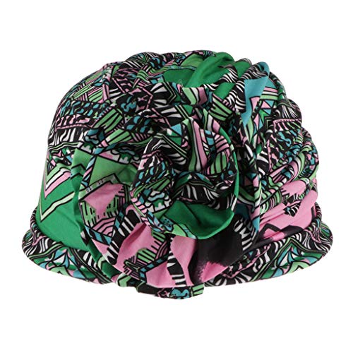 Baoblaze Mujer Sombrero Turbante de Estilo Musulmán Africano con Estampado Floral Gorro Bufanda de Quimioterapia - Verde