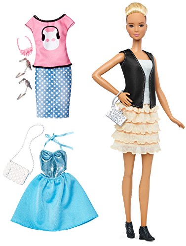 Barbie Fashionista, muñeca rubia con 2 conjuntos (Mattel DTF07)