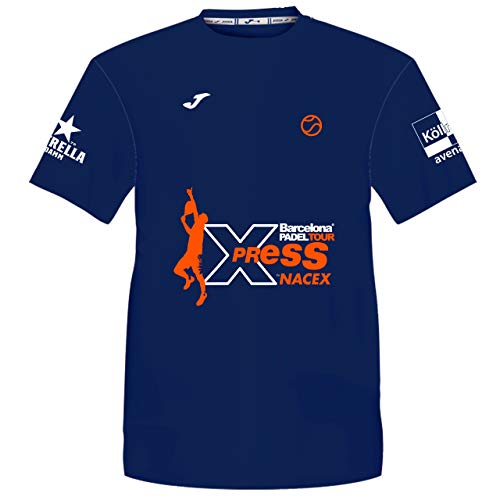 Barcelona Padel Tour | Camiseta Técnica de Manga Corta para Hombre Joma Xpress by Nacex con Estampación Especial de Pádel | De Tacto Suave y Secado Rápido | Ropa Deportiva Azul Marino S