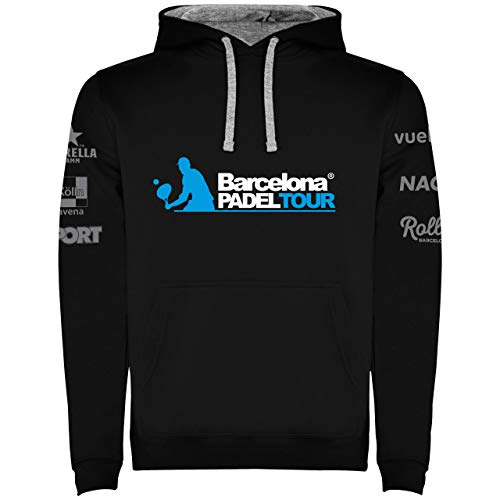 Barcelona Padel Tour | Sudadera para Hombre con Capucha Bicolor, Bolsillo Canguro y Estampación Especial de Pádel | Ropa Deportiva Negro L