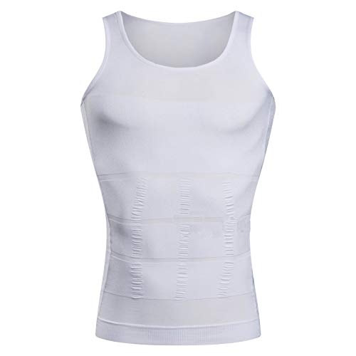 BaronHong Gynecomastia compresión Camisa Chaleco para Ocultar Hombre Boobs Moobs Adelgazamiento Mens Shapewear Aplastar Abdomen Entero (Blanco, M)