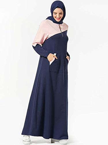 BaronHong Mujeres Musulmanas largas Sudadera con Capucha Vestido Dubai Kaftan Abaya árabe Caftan Ropa islámica (Azul Marino, XL)