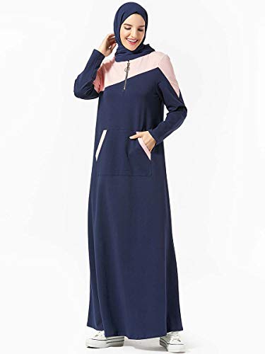 BaronHong Mujeres Musulmanas largas Sudadera con Capucha Vestido Dubai Kaftan Abaya árabe Caftan Ropa islámica (Azul Marino, XL)