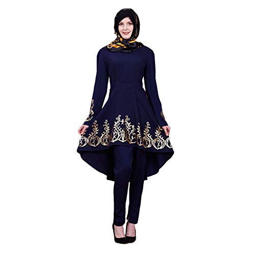 BaronHong para Mujer árabe Swing Jilbab Bronceado islámico Turquía musulmán Vestido (Azul Marino, S)