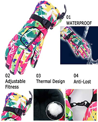 Barrageon Guantes de Esquí Mujer, Guantes A Prueba de Viento Impermeable Térmico, Guantes de Invierno Al Aire Libre Colorido Cálida, para Snowboard Esquí Motonieve Bola de Nieve Rosa
