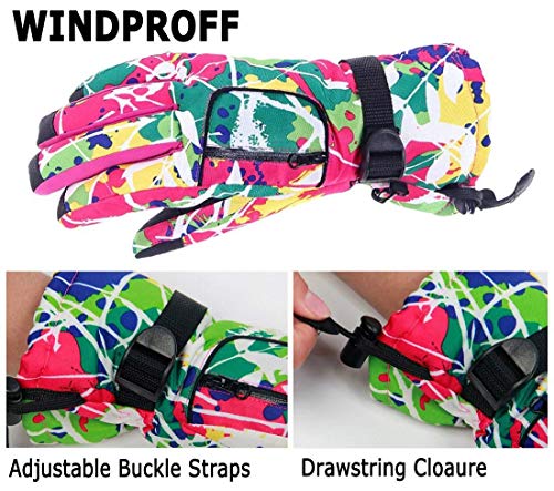 Barrageon Guantes de Esquí Mujer, Guantes A Prueba de Viento Impermeable Térmico, Guantes de Invierno Al Aire Libre Colorido Cálida, para Snowboard Esquí Motonieve Bola de Nieve Rosa