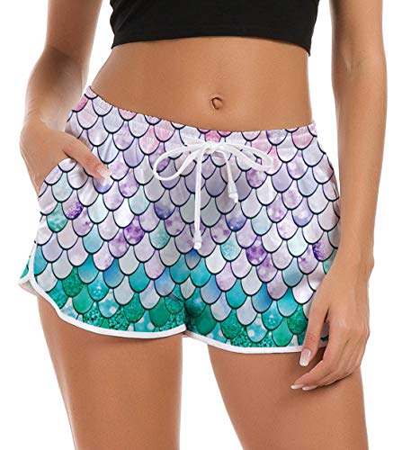 Báscula de Pescado de Verano Shorts de Playa 90s Adolescente Chicas Active Slim Fit Entrenamiento Yoga Pantalones Deportivos Traje de baño Traje de baño Parte Inferior de la Playa para Hawai