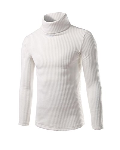 Basico Suéter Hombre Jersey De Cuello Alto Delgado Manga Largo Blanco M