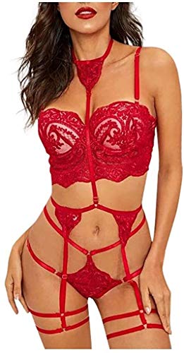 Bastante Conjunto De Lencería De Tres Piezas Traje Pijama Mode Básicos Conjunto De Ropa Interior De Diseño Floral para La Noche De Bodas De Luna De Miel Vacaciones 1Pc Lencería Erótica + 1Pc Cadena +