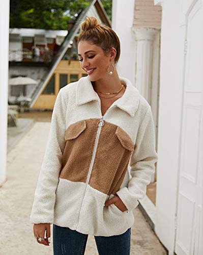 Bata Corta con Cremallera Tipo Sudadera de Mujer, otoño-Invierno Manga Larga de coralina Polar con Tacto Suave de Estar por casa，Caqui,M