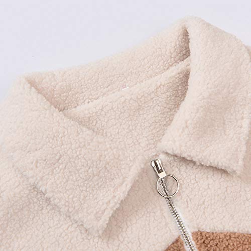Bata Corta con Cremallera Tipo Sudadera de Mujer, otoño-Invierno Manga Larga de coralina Polar con Tacto Suave de Estar por casa，Caqui,M