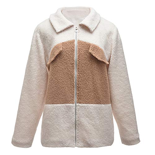 Bata Corta con Cremallera Tipo Sudadera de Mujer, otoño-Invierno Manga Larga de coralina Polar con Tacto Suave de Estar por casa，Caqui,M