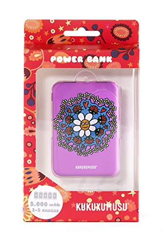Bateria Externa portatil para movil, Power Bank 5.000 mAh, Margarita Morada Kuxumusu - Entre 1 y 3 Cargas - 2 Conexiones USB
