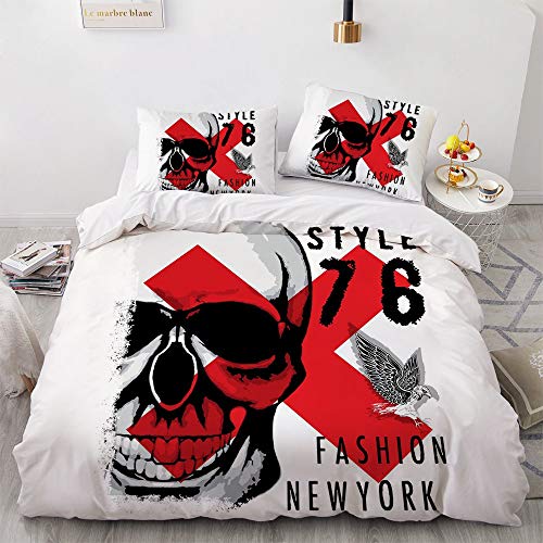 BATTE - Juego de funda de edredón con diseño de calavera de horror, estampado 3D, ropa de cama de esqueleto gótico de microfibra con funda de almohada (220 x 240 cm)