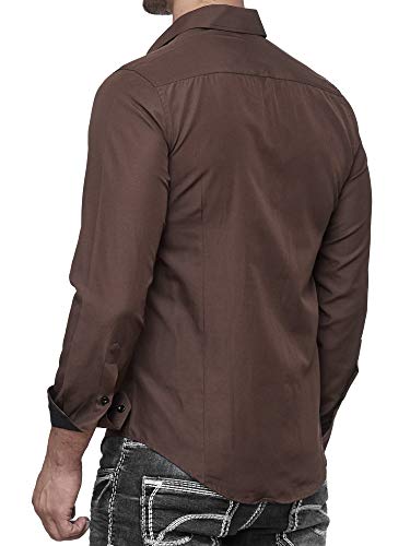 Baxboy - Camisa de manga larga para hombre, de corte ajustado, fácil de planchar, para trajes, trabajo, bodas, tiempo libre, R-44 marrón XL