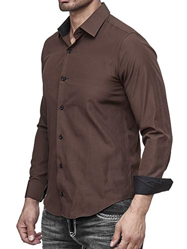 Baxboy - Camisa de manga larga para hombre, de corte ajustado, fácil de planchar, para trajes, trabajo, bodas, tiempo libre, R-44 marrón XL