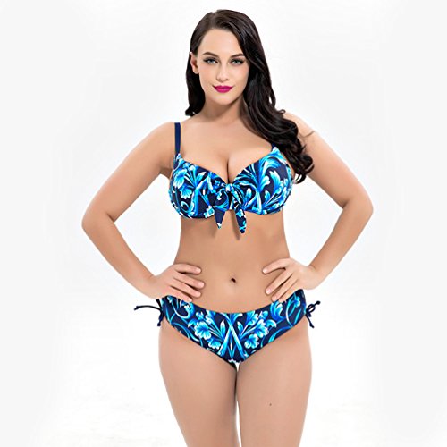 Baymate Mujer Bikini Talla Grande Impresión de Flores Traje de baño Push up Hálter Bañador (Azul, Tamaño 52)