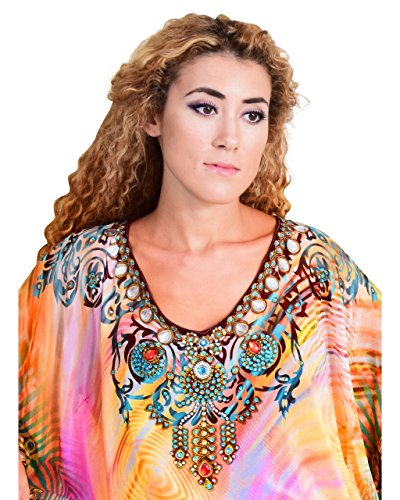 Bayside Barcelona españa Marrón Vestido de baño de Traje de baño de Verano Kimono Largo Kaftan de impresión Digital de Las Mujeres