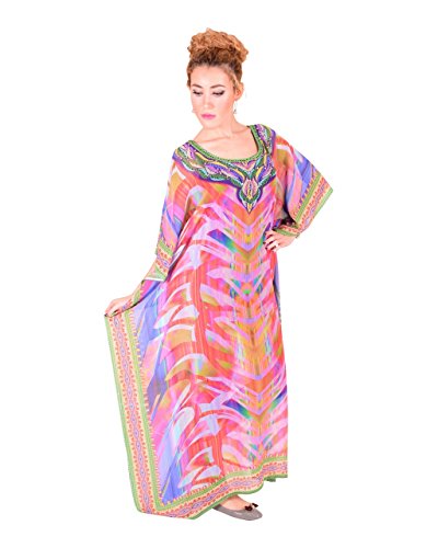 Bayside Barcelona españa Rosa Cristales embellecidos Vestido de baño de Traje de baño de Verano Kimono Largo Kaftan de impresión Digital de Las Mujeres
