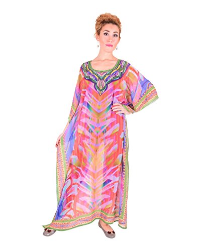 Bayside Barcelona españa Rosa Cristales embellecidos Vestido de baño de Traje de baño de Verano Kimono Largo Kaftan de impresión Digital de Las Mujeres