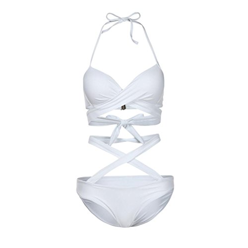 BBestseller Impresión triángulo Sling Push-Up Bikinis Mujer 2019 Cómodo Bohemia Playa al Aire Libre Trajes de baño Mujer (M, Blanco)