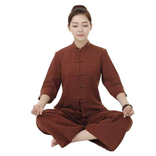 BBLAC 2KEY Artes Marciales Ropa | Mujer Traje para Tai Chi y Meditación | Tradicional Chino Uniforme | Traje Está Hecho Algodón y Lino | Ropa Vestir (Chaqueta + Pantalones) (L,C)