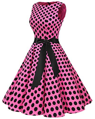 Bbonlinedress 50s Vestidos Vintage Retro Rockabilly Clásico Pink Black Big Dot 3XL