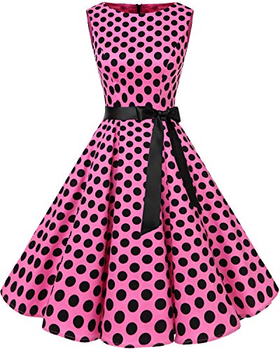 Bbonlinedress 50s Vestidos Vintage Retro Rockabilly Clásico Pink Black Big Dot 3XL