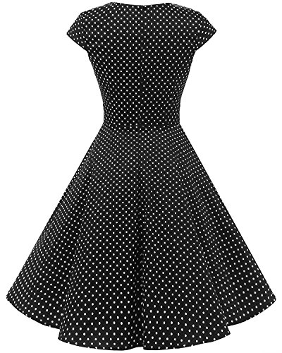 Bbonlinedress Vestido Corto Mujer Retro Años 50 Vintage Escote En Pico Black Small White Dot 2XL