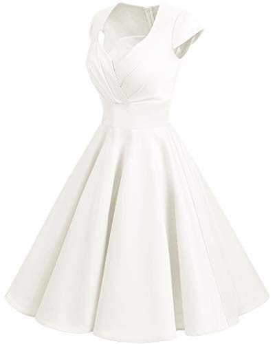 Bbonlinedress Vestido Corto Mujer Retro Años 50 Vintage Escote En Pico Off White M
