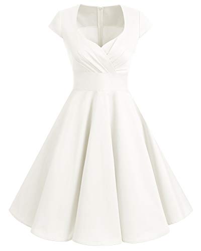 Bbonlinedress Vestido Corto Mujer Retro Años 50 Vintage Escote En Pico Off White M