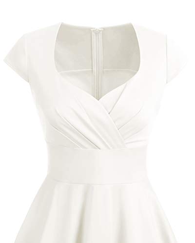 Bbonlinedress Vestido Corto Mujer Retro Años 50 Vintage Escote En Pico Off White XL