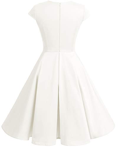 Bbonlinedress Vestido Corto Mujer Retro Años 50 Vintage Escote En Pico Off White XL