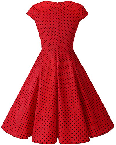 Bbonlinedress Vestido Corto Mujer Retro Años 50 Vintage Escote En Pico Red Small Black Dot 2XL