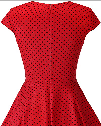 Bbonlinedress Vestido Corto Mujer Retro Años 50 Vintage Escote En Pico Red Small Black Dot 2XL