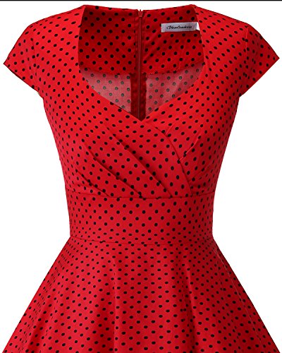 Bbonlinedress Vestido Corto Mujer Retro Años 50 Vintage Escote En Pico Red Small Black Dot 2XL