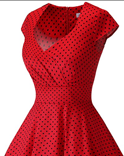 Bbonlinedress Vestido Corto Mujer Retro Años 50 Vintage Escote En Pico Red Small Black Dot 3XL