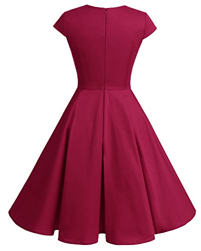 Bbonlinedress Vestido Corto Mujer Retro A?os 50 Vintage Escote En Pico Dark Red XL